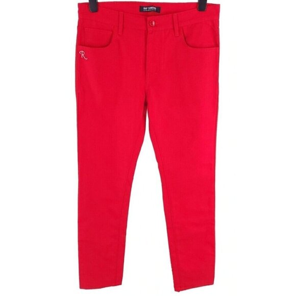 Raf Simons Logo Plaque Straight-leg Denim Trousers M Red New - Picture 2 of 16